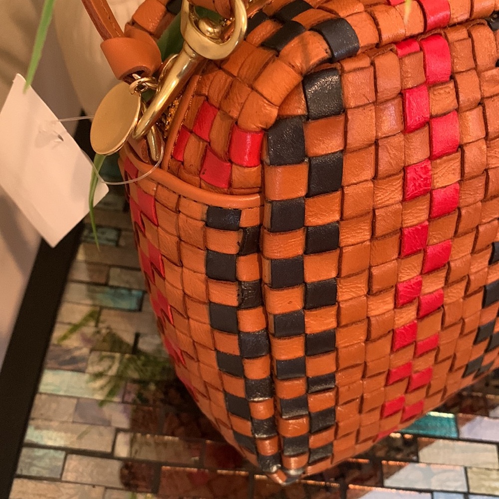 Clare V . Marisol Woven Leather Crossbody Bag, PINSTRIPE WOVEN CHECKER - Picture 15 of 17